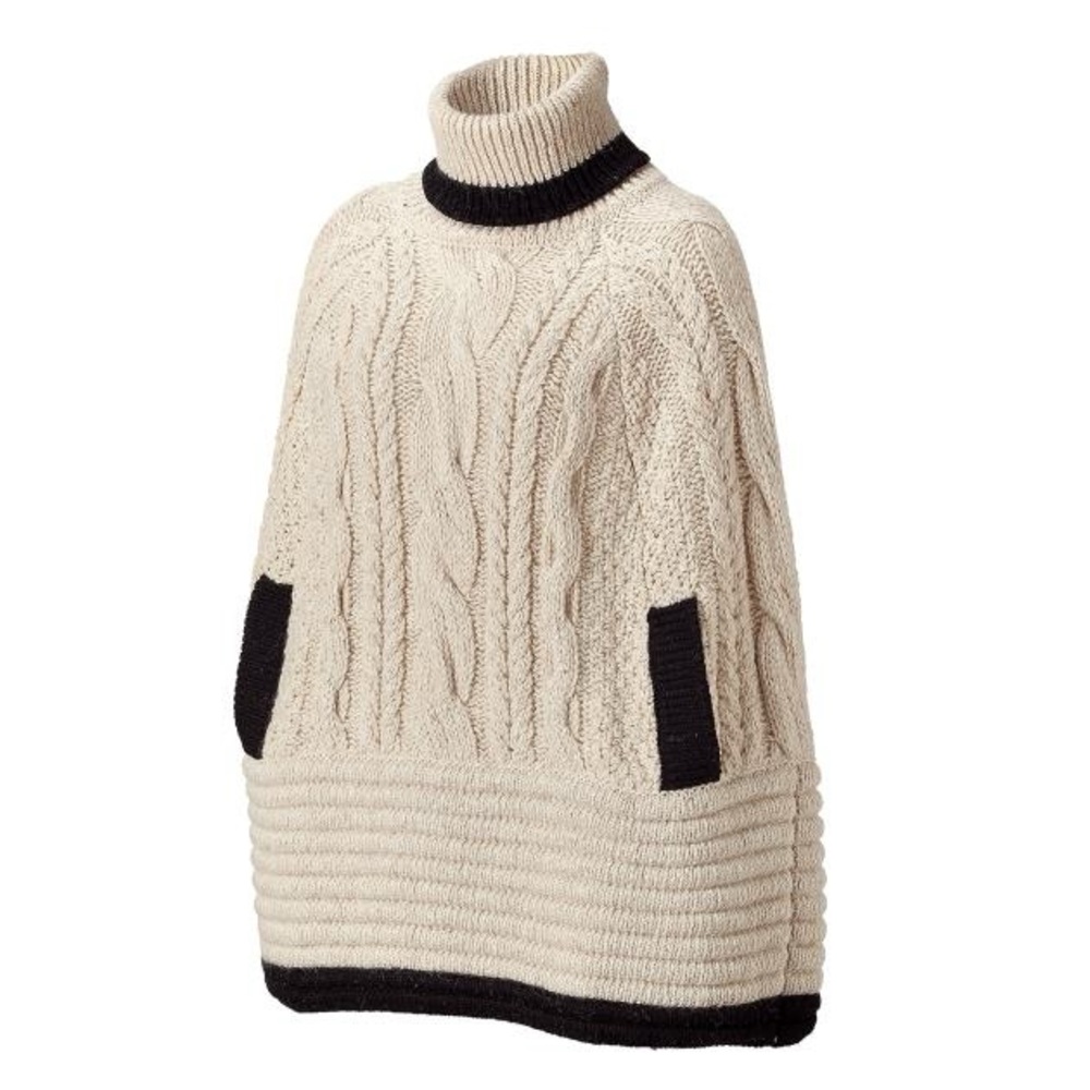 Moschino 🇮🇹 Cheapandchic Attica Cape Sz 6 Women’s Wool Knit Poncho Tan and Black - Picture 2 of 12